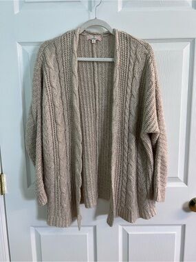 Pink Republic Chunky Cable Open-Front Cardigan - Beige